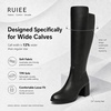 image:imageRuiee Extra Wide Calf Heeled Knee High Boots for Women  XWide Calf True Wide Width Gogo Boots Chunky Heeled Plus Size Classic VersatileBlack Pu 370