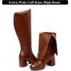 image:imageRuiee Extra Wide Calf Heeled Knee High Boots for Women  XWide Calf True Wide Width Gogo Boots Chunky Heeled Plus Size Classic VersatileBrown Pu 370