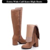image:imageRuiee Extra Wide Calf Heeled Knee High Boots for Women  XWide Calf True Wide Width Gogo Boots Chunky Heeled Plus Size Classic VersatileTan Mf 370