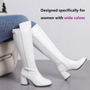 image:imageRuiee Extra Wide Calf Heeled Knee High Boots for Women  XWide Calf True Wide Width Gogo Boots Chunky Heeled Plus Size Classic VersatileWhite Pu 370