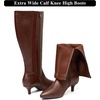image:imageRuiee Extra Wide Calf Knee High Boots for Women  XWide Calf True Wide Width Kitten Heel Plus Size Classic Versatile ComfortBrown Pu 371