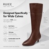 image:imageRuiee Extra Wide Calf Knee High Boots for Women  XWide Calf True Wide Width Kitten Heel Plus Size Classic Versatile ComfortBrown Pu 371