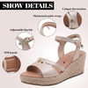 image:imageRuiee Womens Wide Width Wedge Sandals  Wide Width Summer Platform Espadrille Wedge Heels Ankle Strap Open ToeTaupe 8014