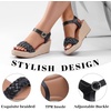 image:imageRuiee Womens Wide Width Wedge Sandals  Wide Width Summer Platform Espadrille Wedge Heels Braided Ankle Strap DressyBlack 0903
